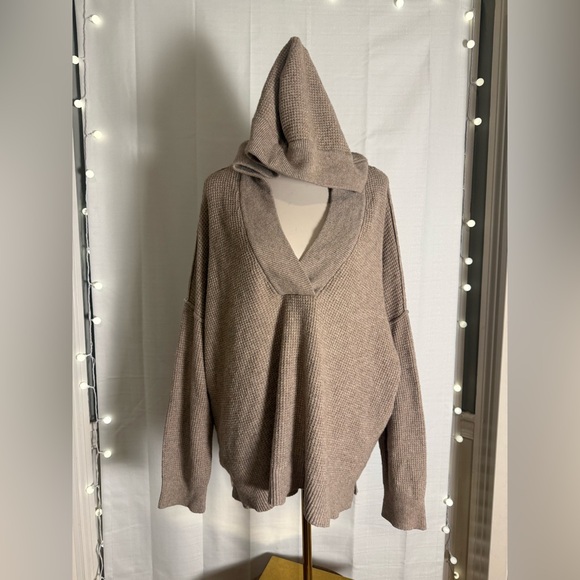 Aerie Oversized Hooded Sweater Knit Pullover Brown XL - Picture 1 of 7